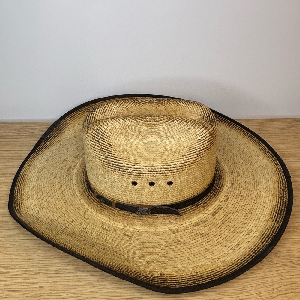 Justin Large Natural Straw Hat with Brown Leather Accent - Picture 5 of 10